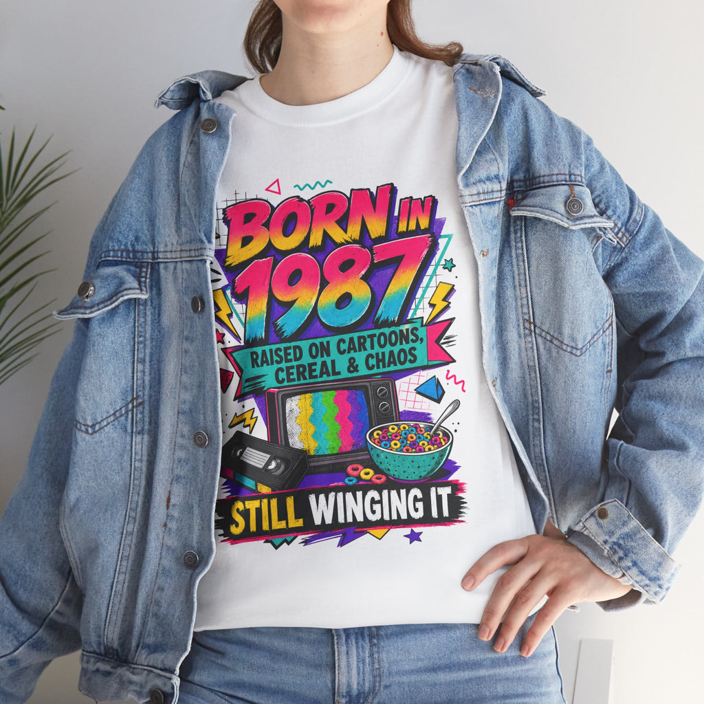 Born in 1987 Retro Tee — Still Winging It (Raised on Cartoons, Cereal & Chaos)