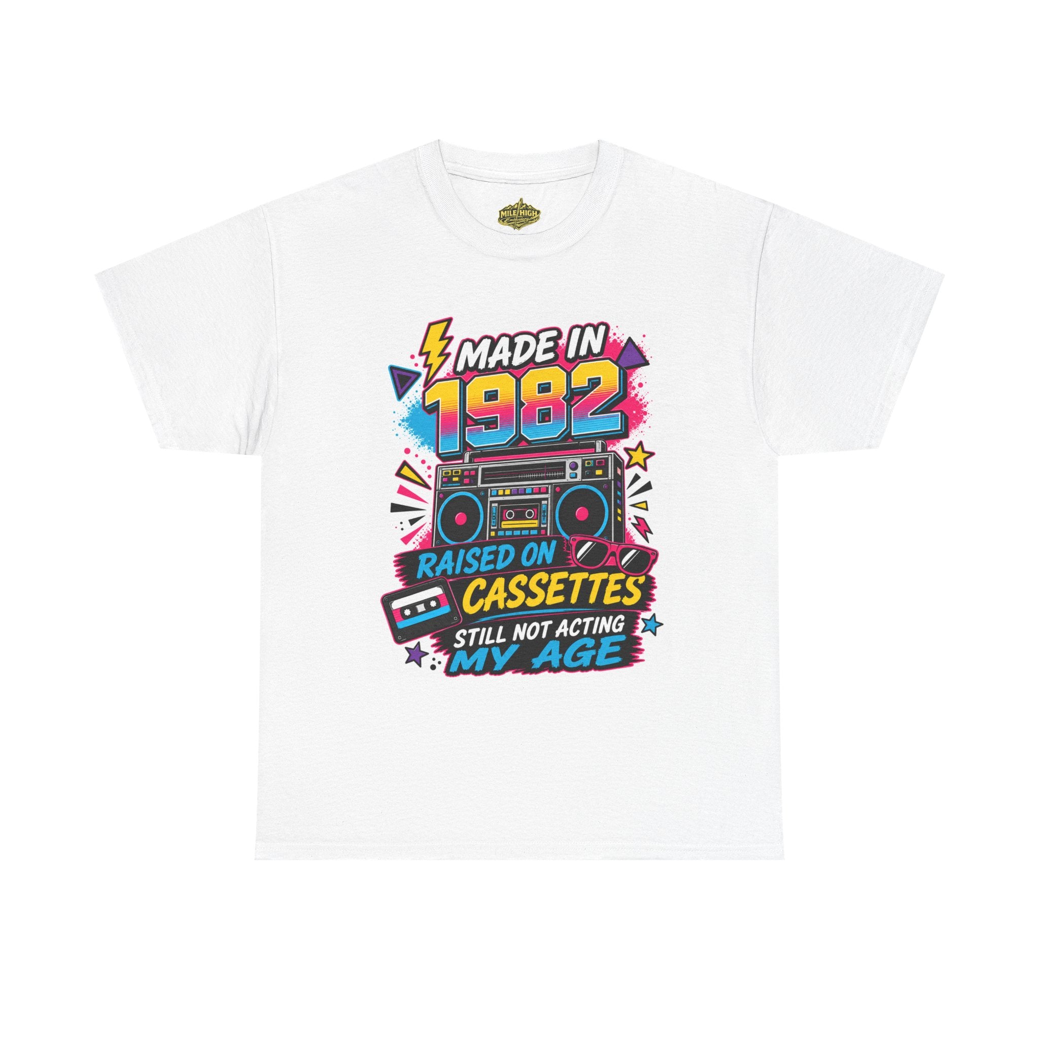 Made in 1982 T-Shirt : Raised on Cassettes, Still Not Acting My Age Retro Tee
