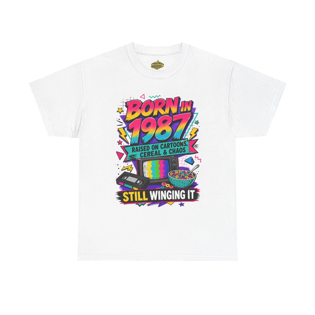 Born in 1987 Retro Tee — Still Winging It (Raised on Cartoons, Cereal & Chaos)