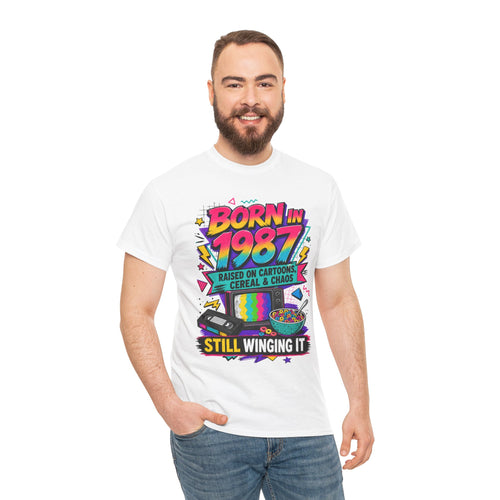 Born in 1987 Retro Tee — Still Winging It (Raised on Cartoons, Cereal & Chaos)