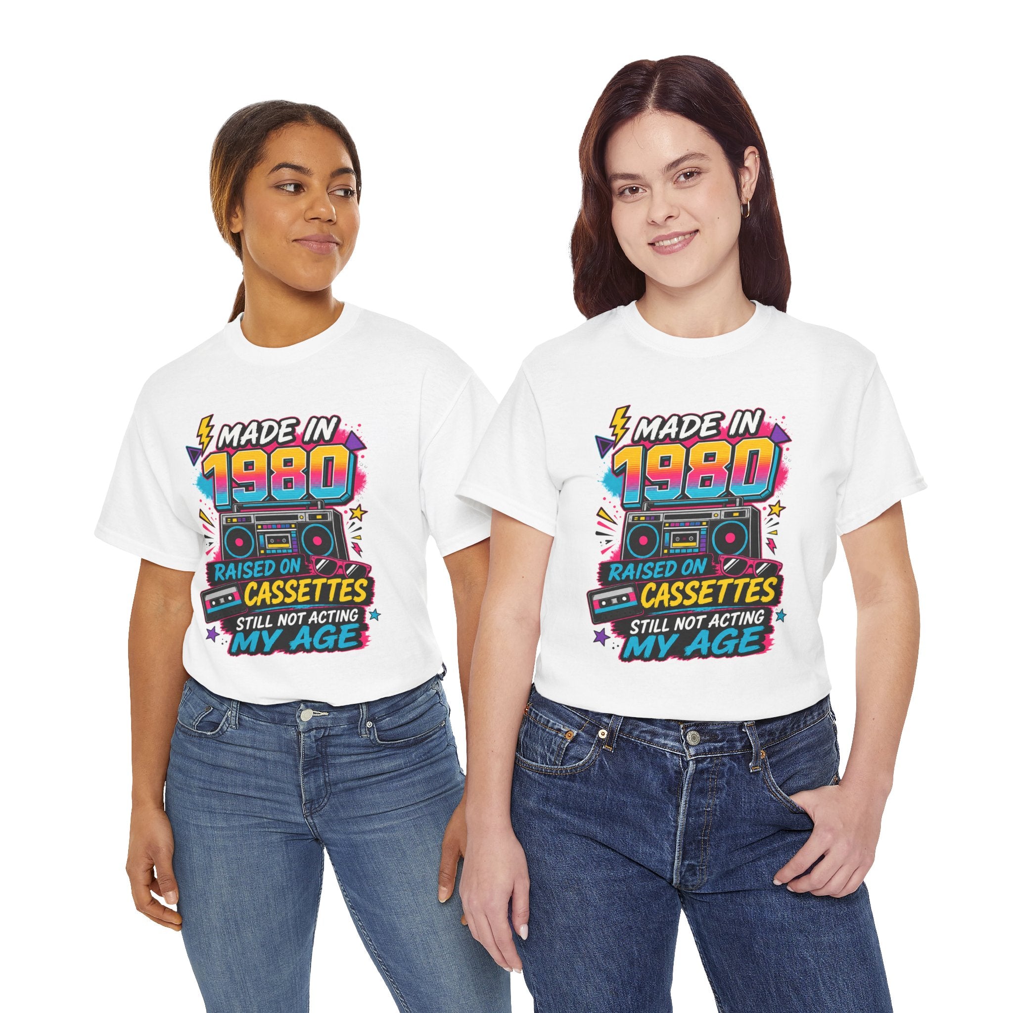 Made in 1980 T-Shirt : Raised on Cassettes, Still Not Acting My Age Retro Tee