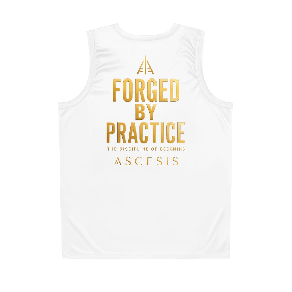 ASCESIS "Forged By Practice" Performance Tank - White with Gold Crest