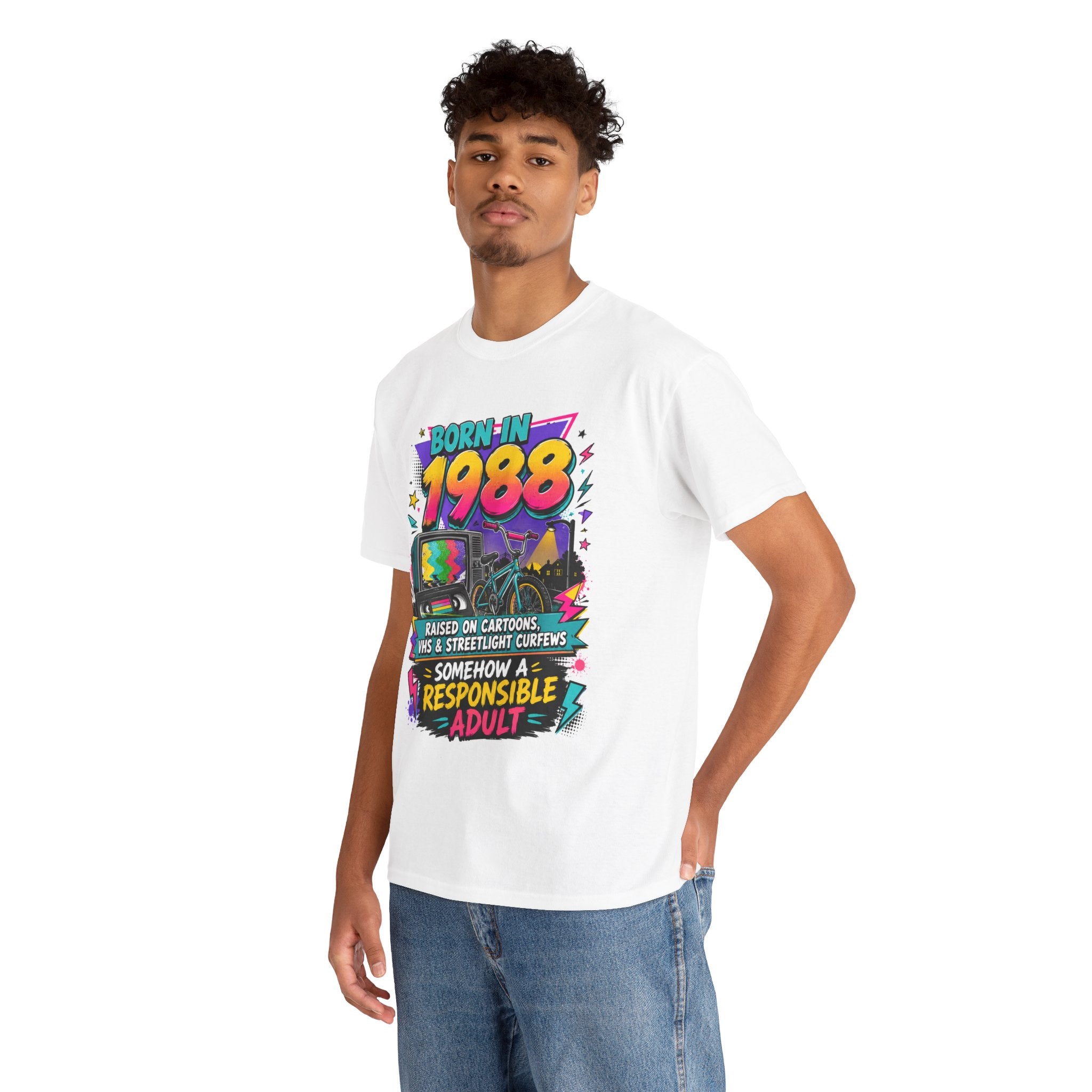 1988 Retro Graphic Tee – "Born in 1988" Vintage TV Nostalgia Shirt