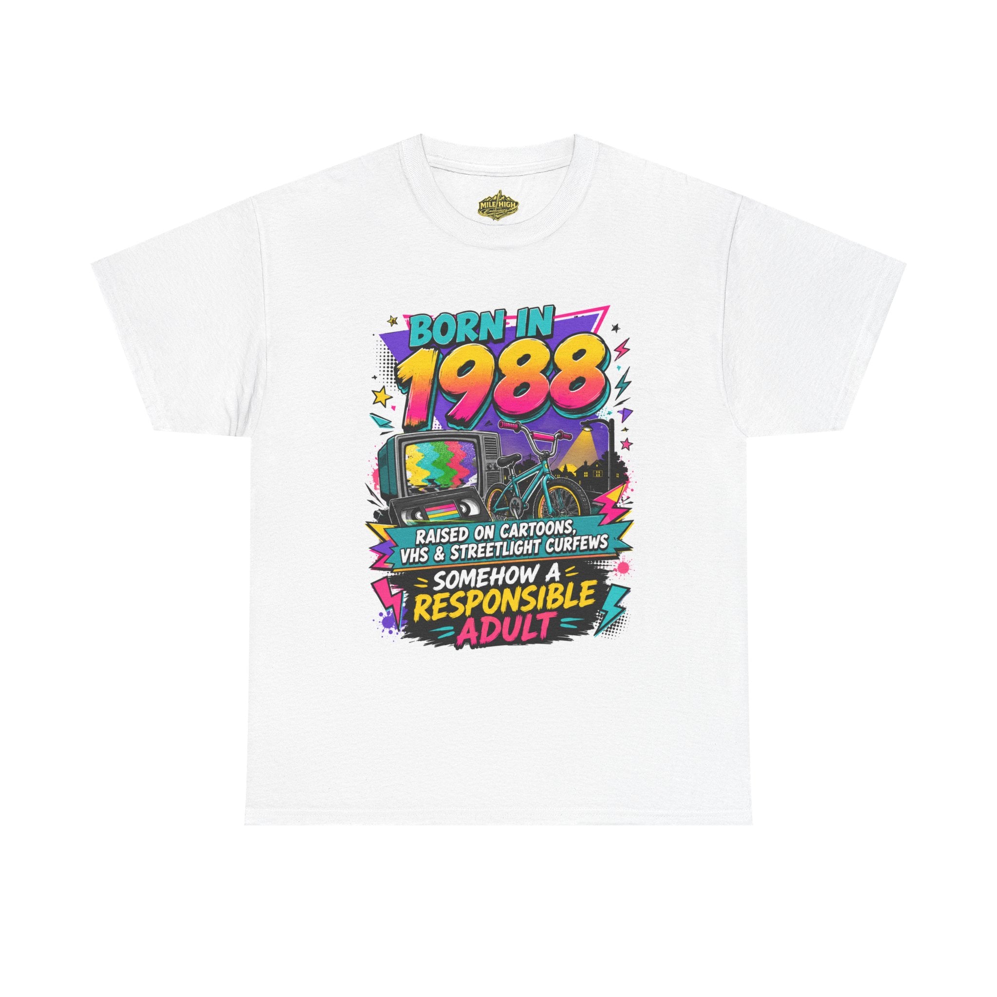 1988 Retro Graphic Tee – "Born in 1988" Vintage TV Nostalgia Shirt