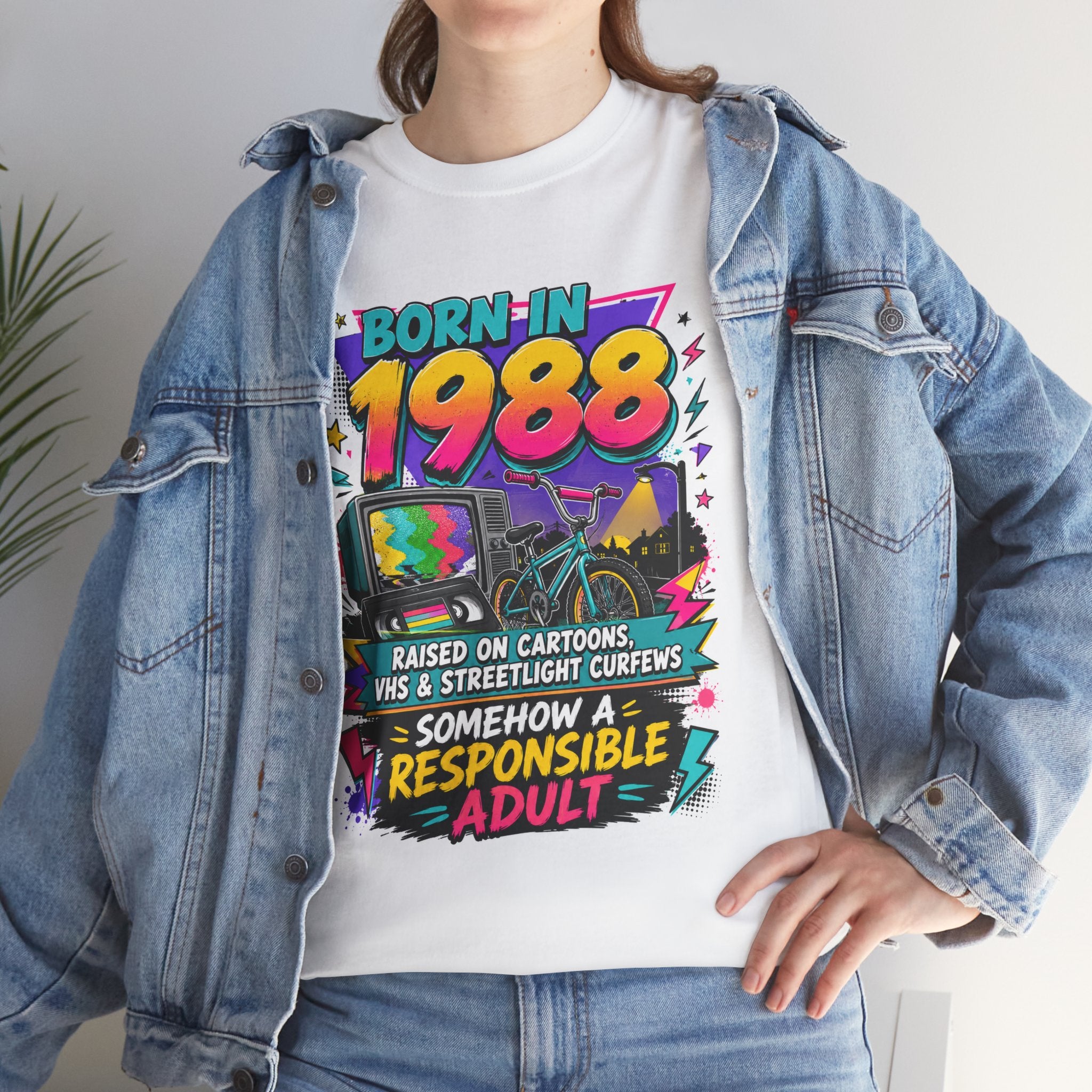 1988 Retro Graphic Tee – "Born in 1988" Vintage TV Nostalgia Shirt