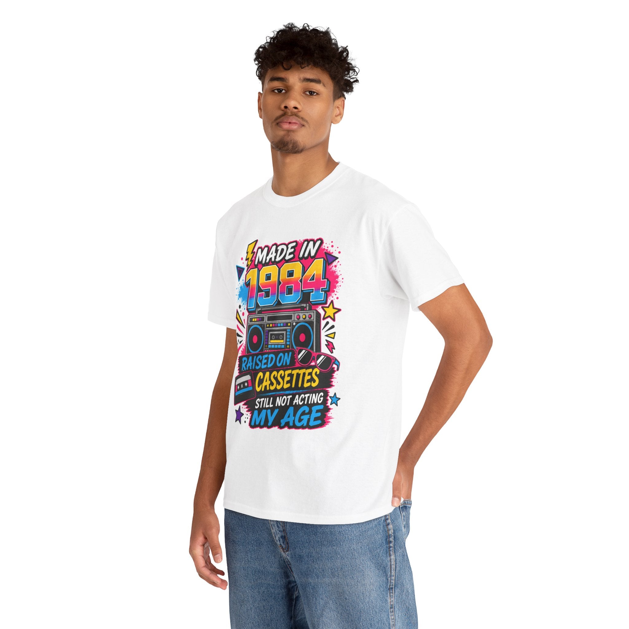 Made in 1984 T-Shirt : Raised on Cassettes, Still Not Acting My Age Retro Tee