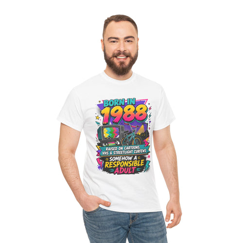 1988 Retro Graphic Tee – "Born in 1988" Vintage TV Nostalgia Shirt