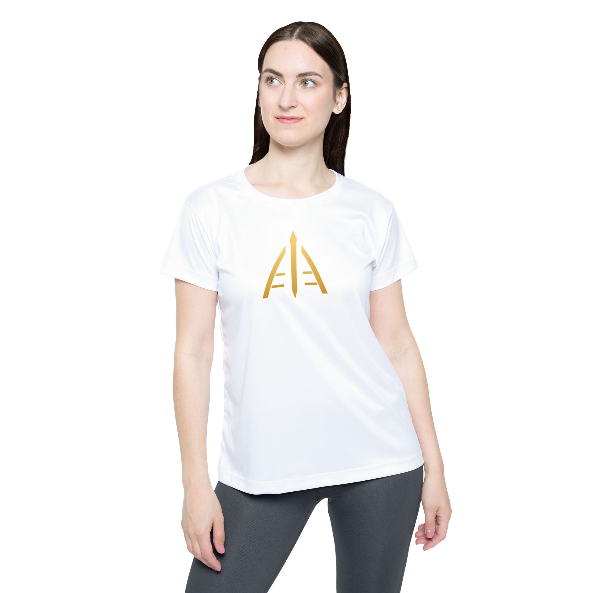 Earn Your Evolution Women’s Sports Jersey — Gold ASCESIS Logo Athletic Tee