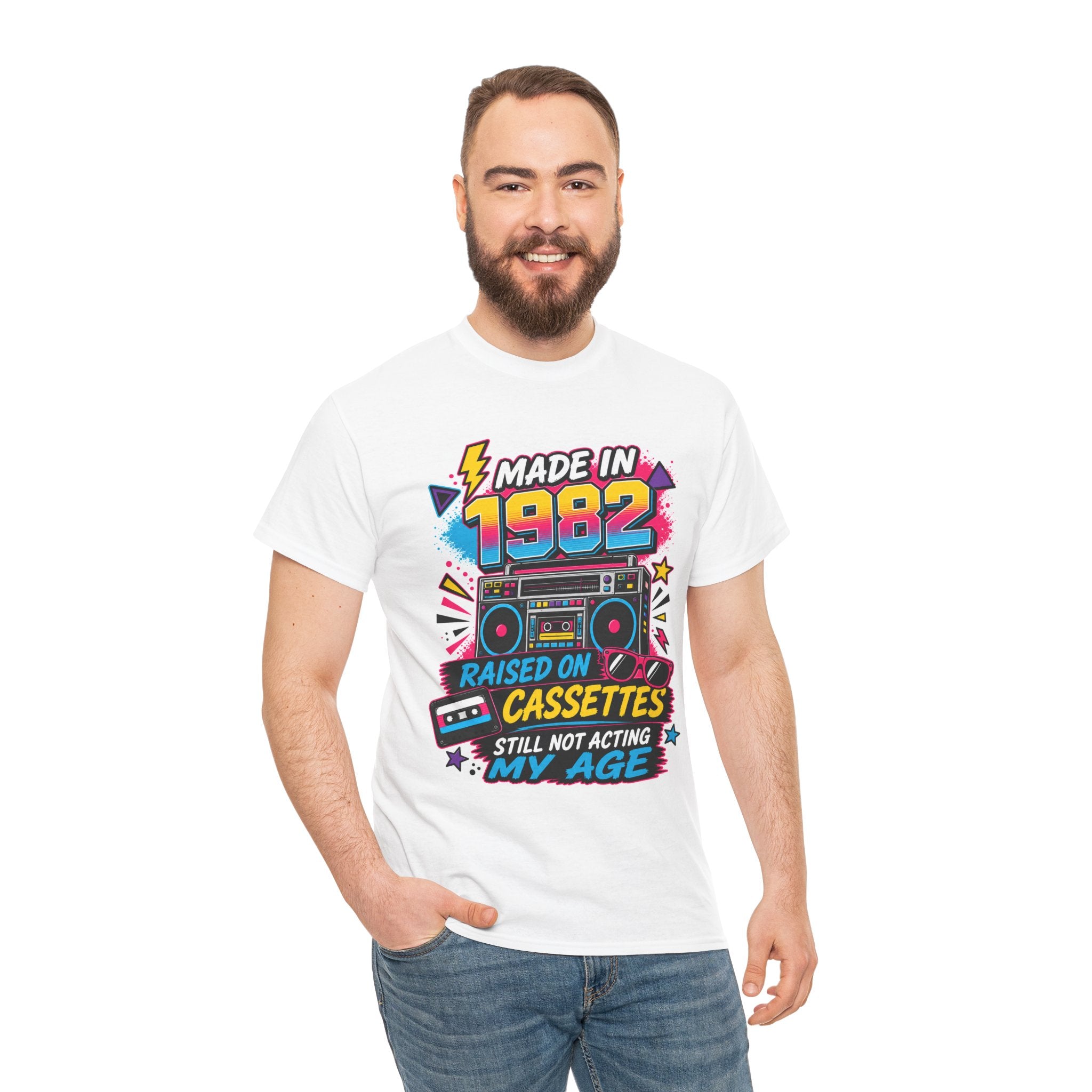 Made in 1982 T-Shirt : Raised on Cassettes, Still Not Acting My Age Retro Tee